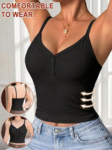 Womens Ribbed Button Up Slimming Top with Bra