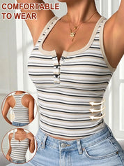 Womens Henley Scoop Neck Button Up Tank Top with Bra