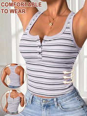 Womens Henley Scoop Neck Button Up Tank Top with Bra
