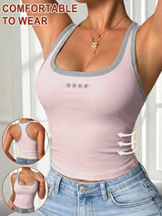 Womens Color Block Ribbed Fitted Tank Top with Bra