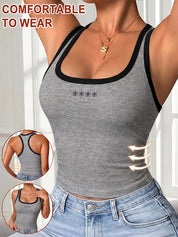 Womens Color Block Ribbed Fitted Tank Top with Bra