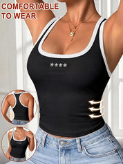 Womens Color Block Ribbed Fitted Tank Top with Bra