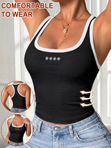 Womens Color Block Ribbed Fitted Tank Top with Bra