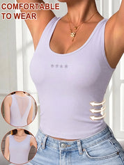 Womens Color Block Ribbed Fitted Tank Top with Bra