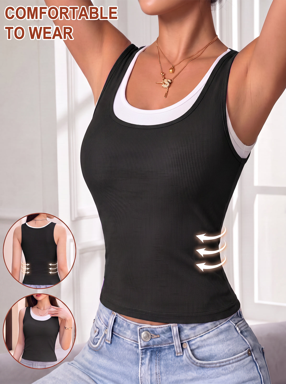 Faux Two-piece Color-blocked Camisole with Bra