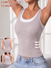 Faux Two-piece Color-blocked Camisole with Bra