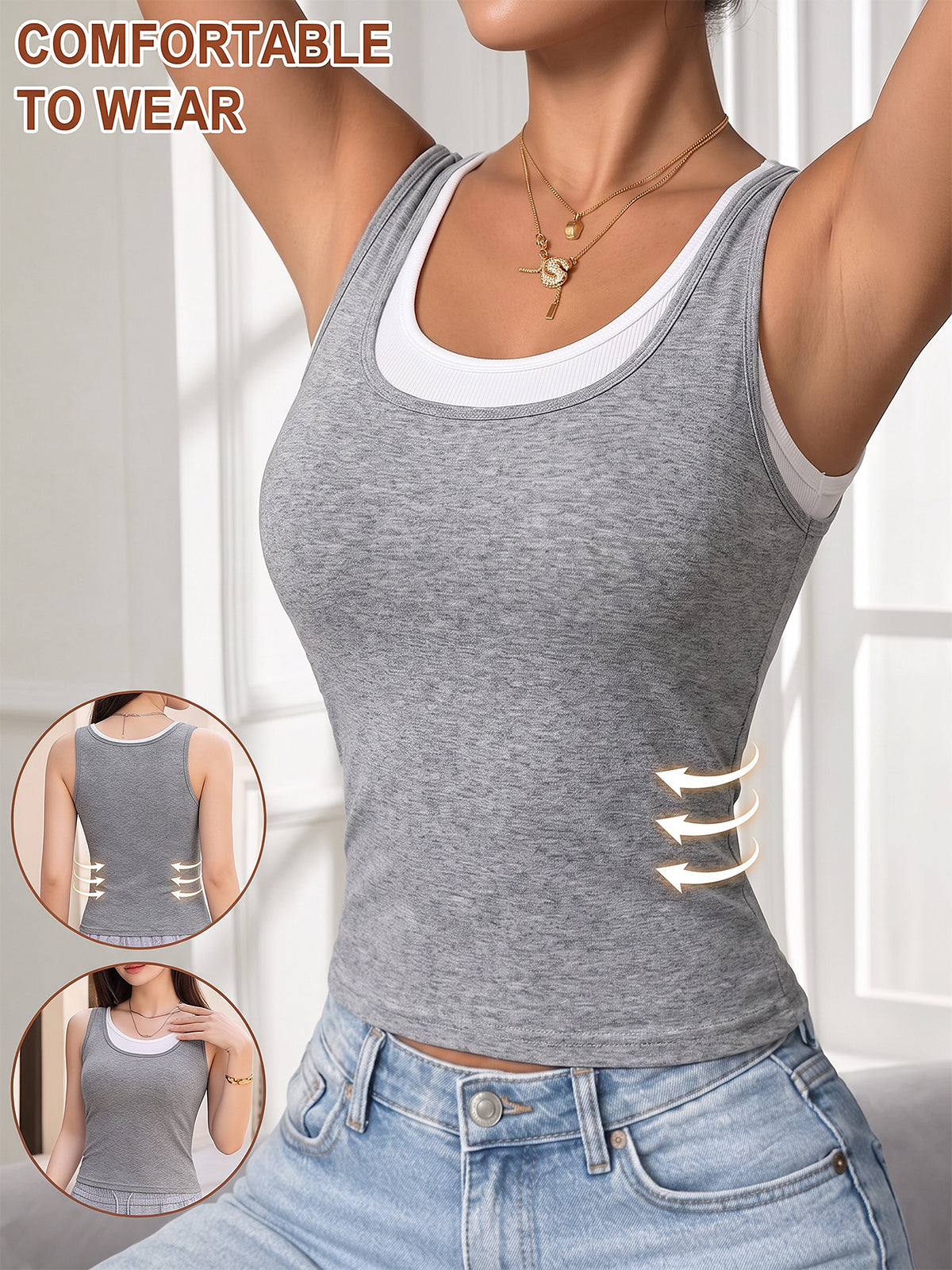 Faux Two-piece Color-blocked Camisole with Bra