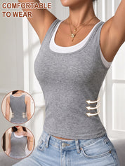 Faux Two-piece Color-blocked Camisole with Bra