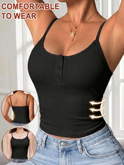 Women's Ribbed Half Button Henley Fitted Tops with Bra