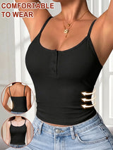 Women's Ribbed Half Button Henley Fitted Tops with Bra