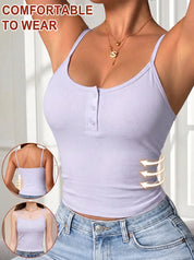 Women's Ribbed Half Button Henley Fitted Tops with Bra