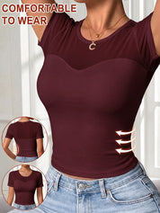 Women's Lace Mesh Sheer Short Sleeve with Bra