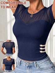 Women's Lace Mesh Sheer Short Sleeve with Bra
