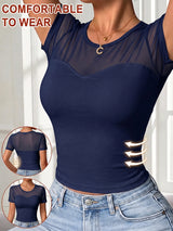 Women's Lace Mesh Sheer Short Sleeve with Bra