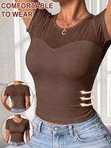 Women's Lace Mesh Sheer Short Sleeve with Bra