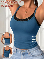Color-blocked Polka Dot Faux Two-piece Vest with Bra