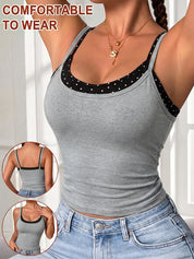 Color-blocked Polka Dot Faux Two-piece Vest with Bra