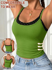 Color-blocked Polka Dot Faux Two-piece Vest with Bra