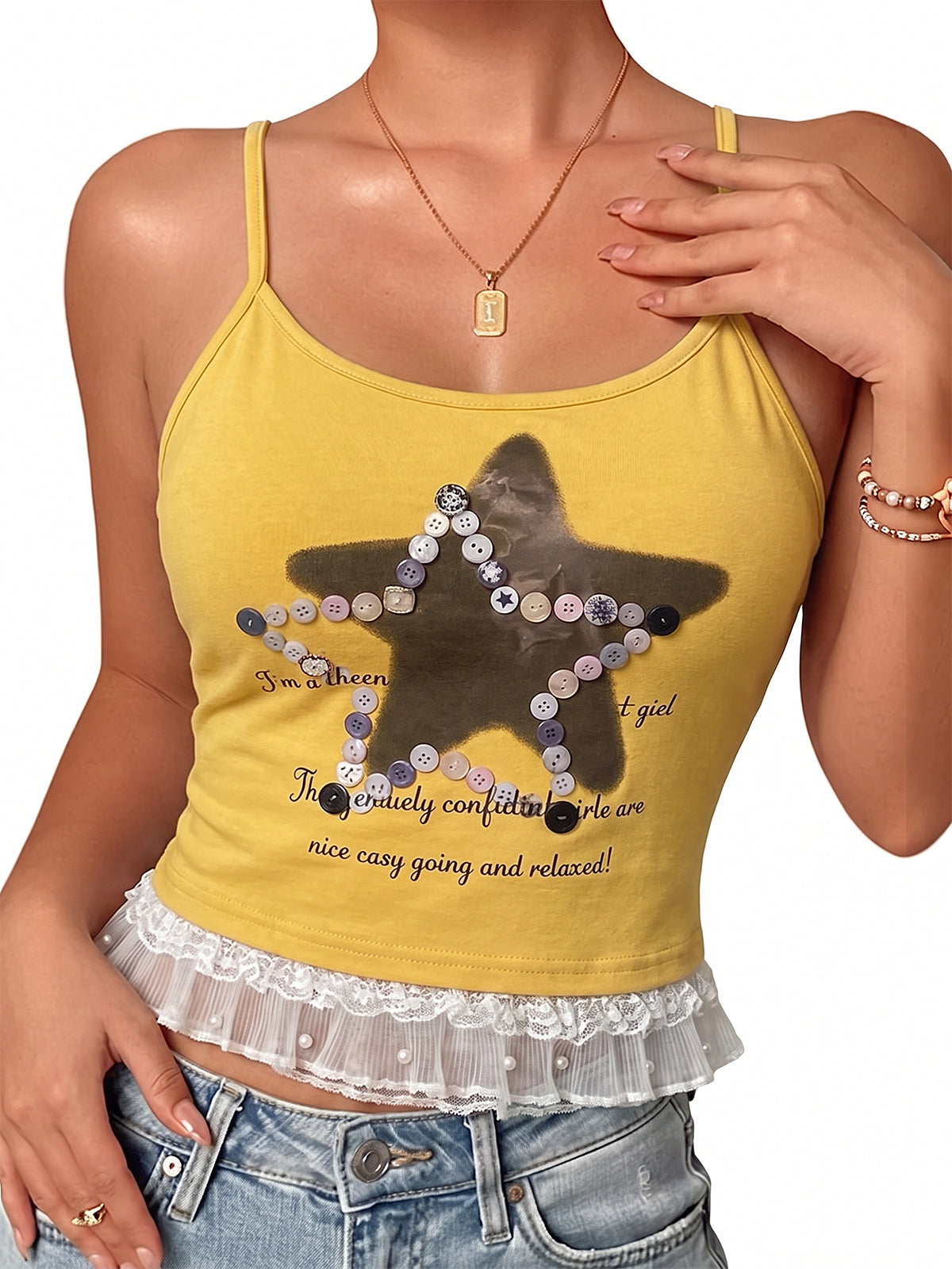 Lace Hem Button Camisole with Bra Pads