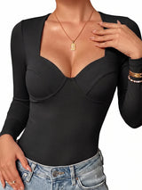 Women's  V Neck Seamed Cup Long Sleeve