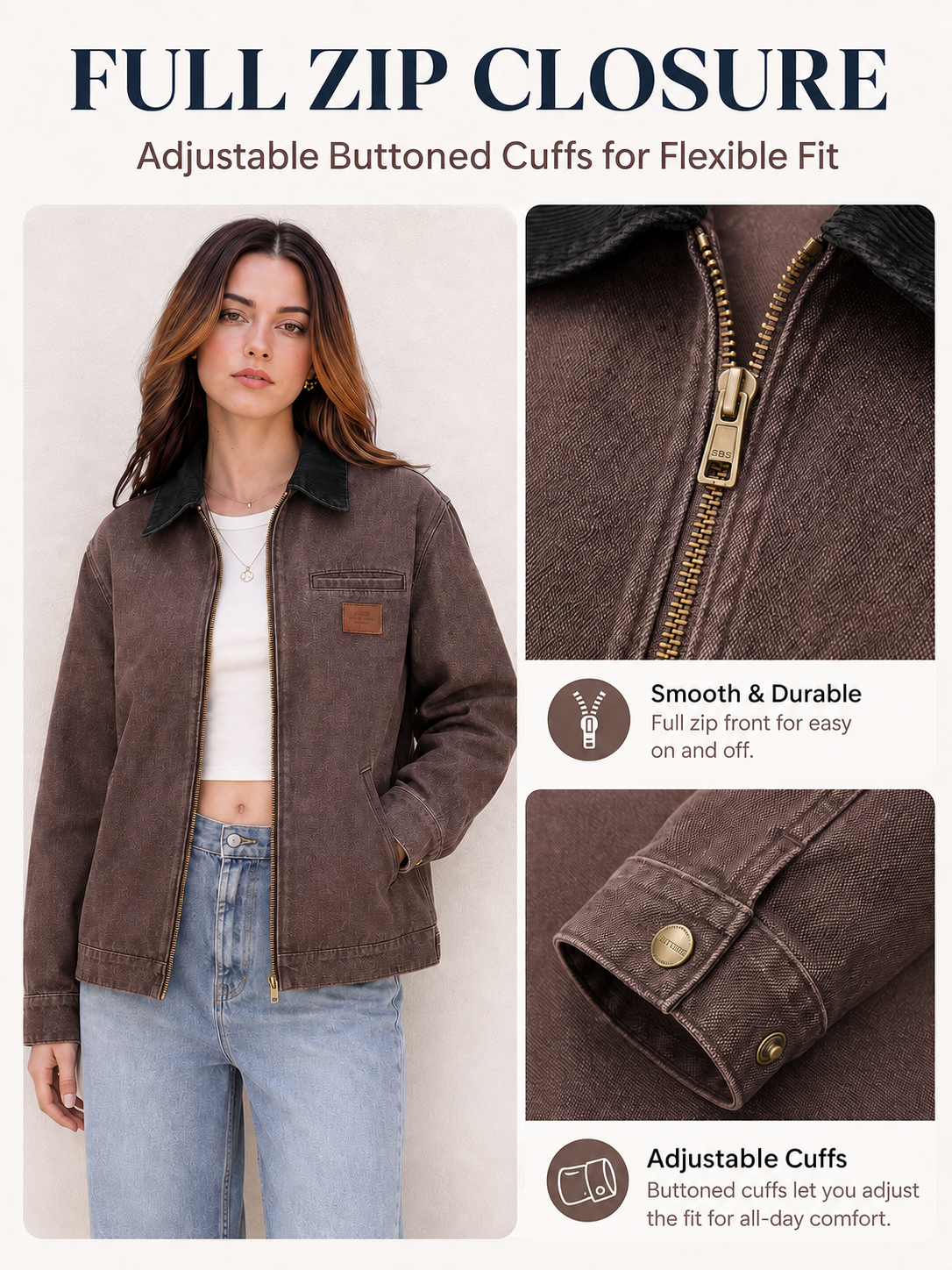 Full Zip &amp; Adjustable Fit
