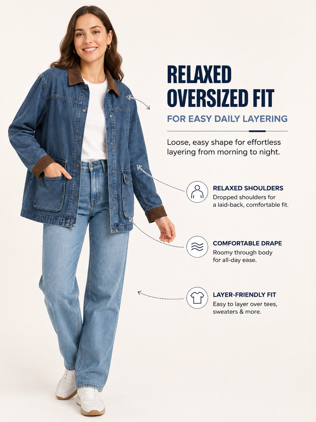 Oversized Denim Jean Jacket with Pockets