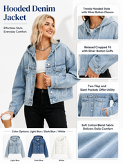 Women’s Hooded Cropped Oversized Denim Jacket