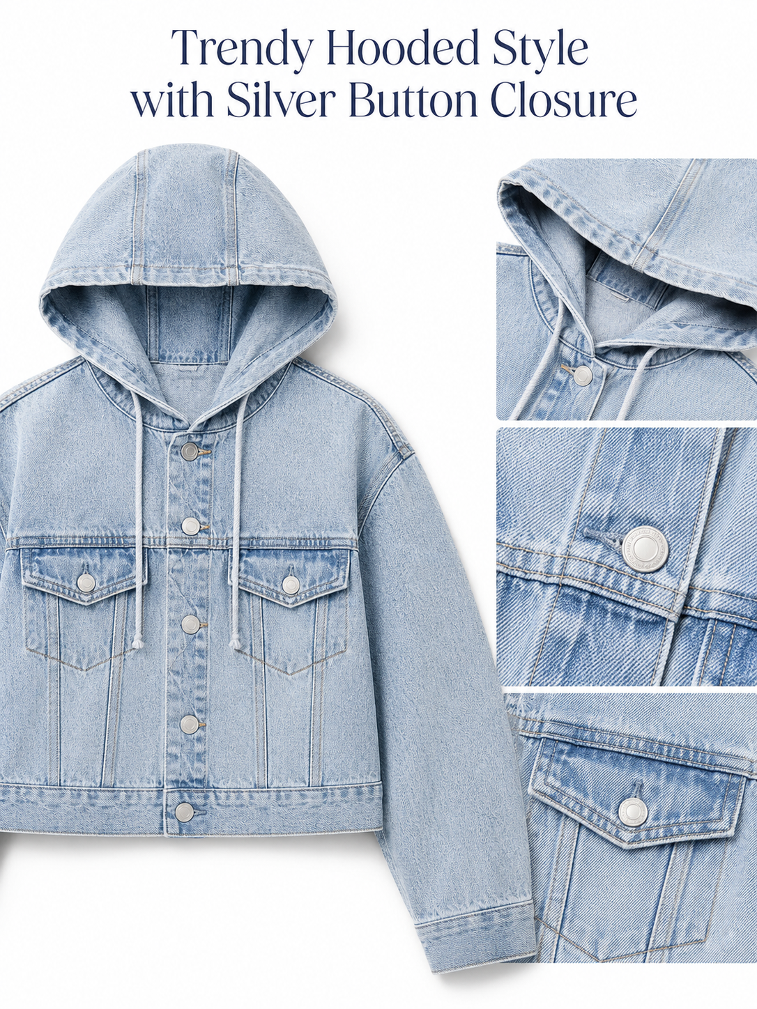 Women’s Hooded Cropped Oversized Denim Jacket