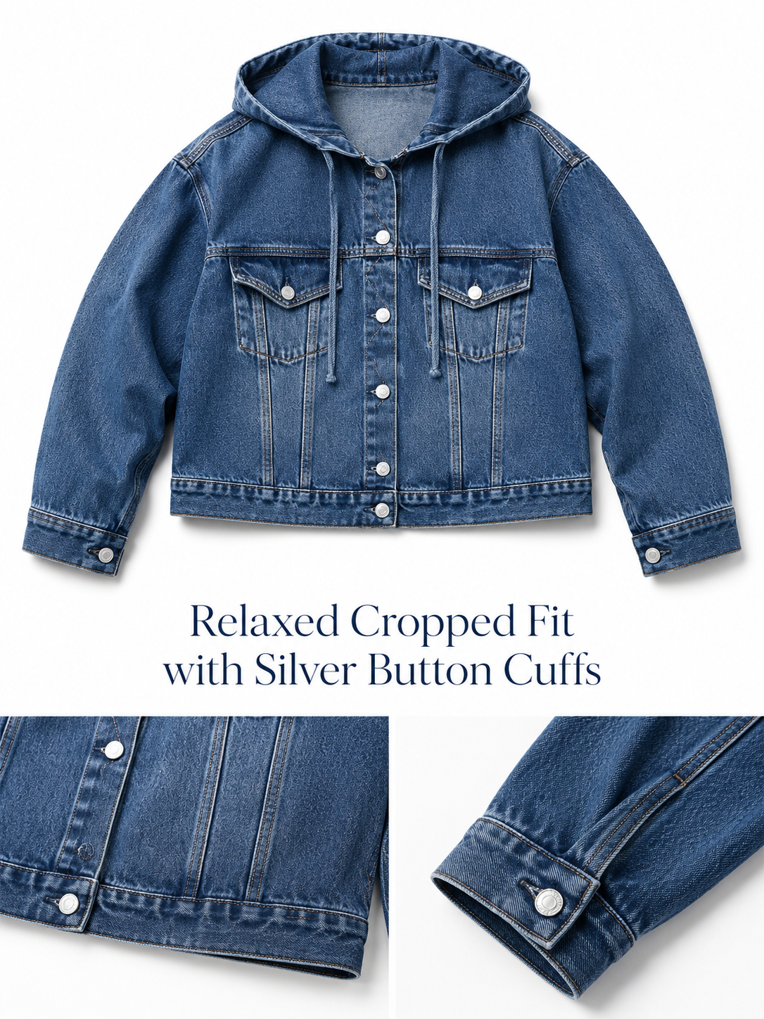 Women’s Hooded Cropped Oversized Denim Jacket