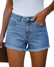 High Waisted Button Denim Shorts