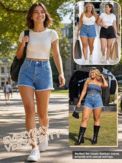 High Waisted Button Denim Shorts