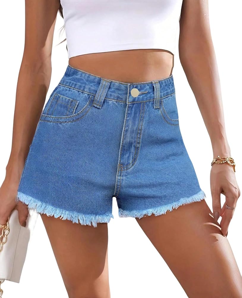 High Waisted Button Denim Shorts