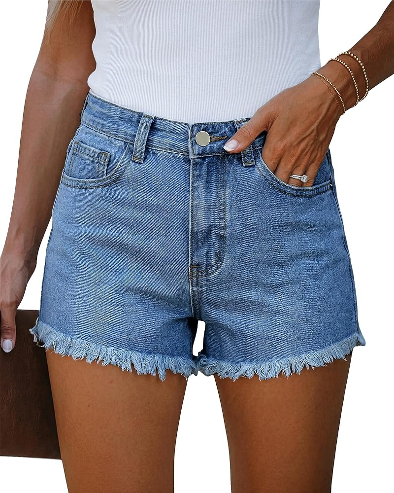 High Waisted Button Denim Shorts