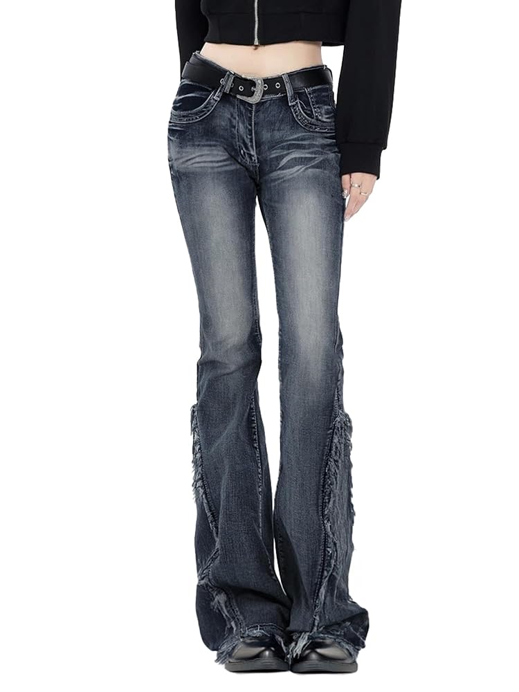 Mid Rise Embroidered Stretch 90s Y2K Bell Bottom Denim Pants