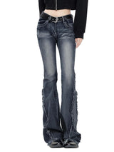 Mid Rise Embroidered Stretch 90s Y2K Bell Bottom Denim Pants