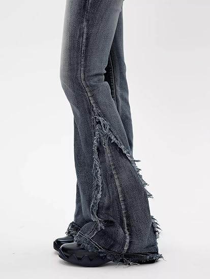 Mid Rise Embroidered Stretch 90s Y2K Bell Bottom Denim Pants
