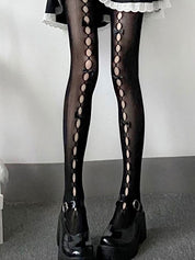 Lolita Bow Cutout Mesh Tights