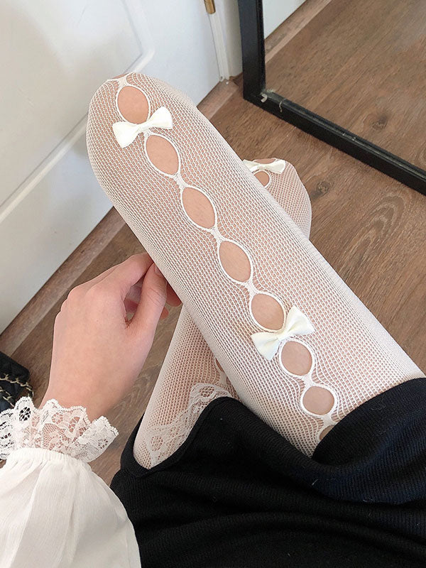 Lolita Bow Cutout Mesh Tights