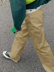 Patchwork Waist Straight Leg Pants