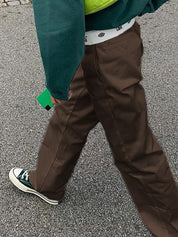 Patchwork Waist Straight Leg Pants