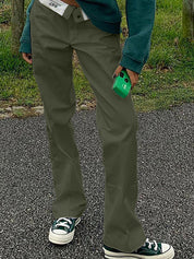 Patchwork Waist Straight Leg Pants