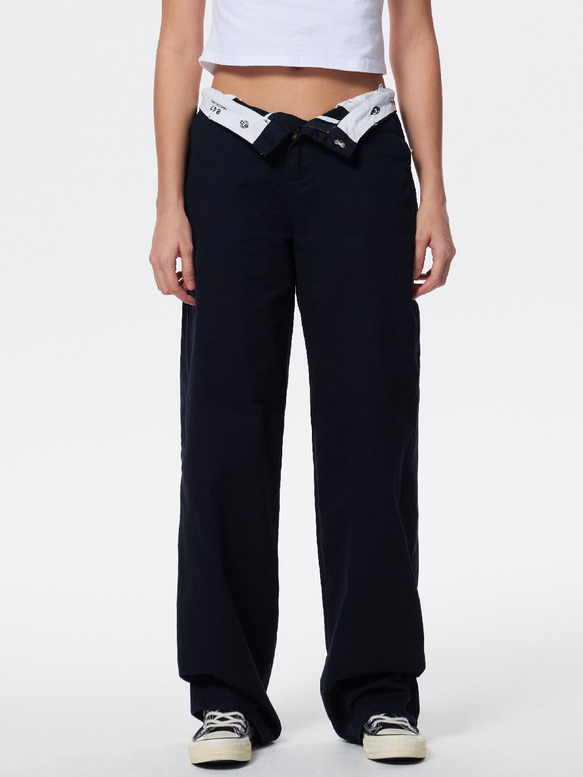 Patchwork Waist Straight Leg Pants
