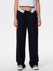 Patchwork Waist Straight Leg Pants
