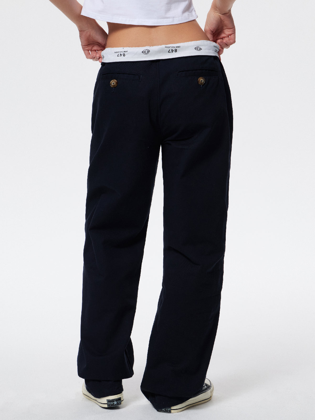 Patchwork Waist Straight Leg Pants