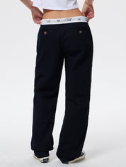 Patchwork Waist Straight Leg Pants