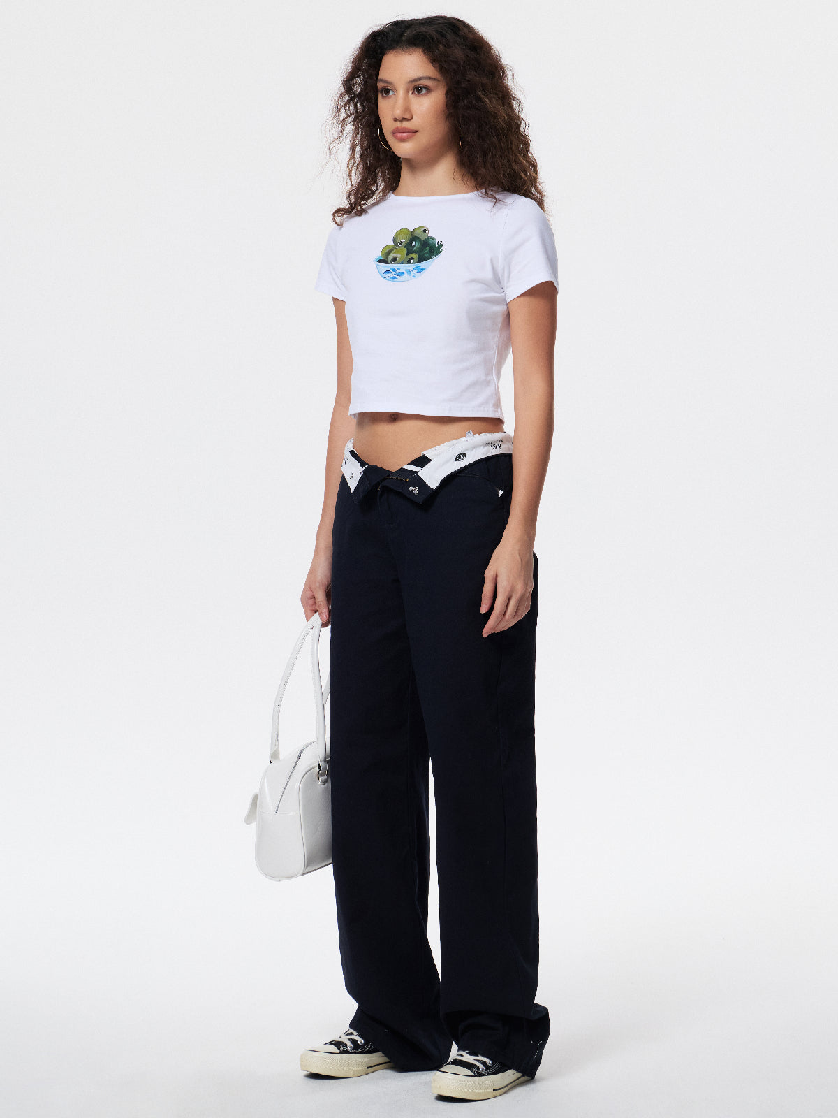 Patchwork Waist Straight Leg Pants