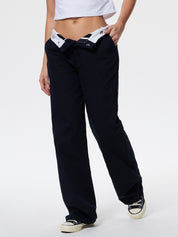 Patchwork Waist Straight Leg Pants