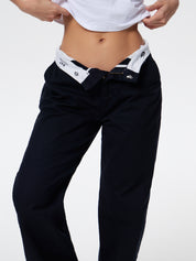 Patchwork Waist Straight Leg Pants