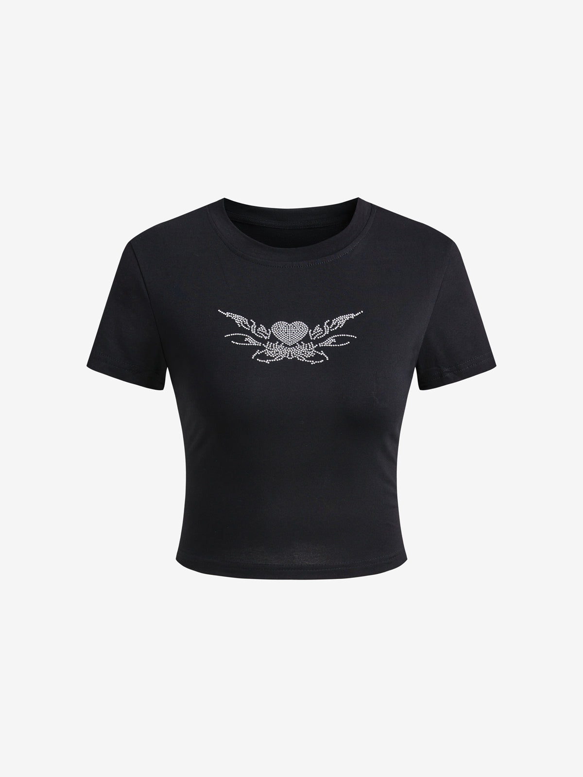 Rhinestone Heart Wing Pattern Crop Top