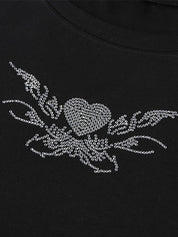 Rhinestone Heart Wing Pattern Crop Top